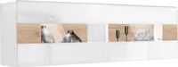 Hängevitrine Tartu Vitrine 131x37x45cm Hochglanz Farbe wählbar,weiß / Eiche San Remo