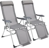 CASARIA® Gartenstuhl mit Fußteil 2er Set 7fach Verstellbar Liegefunktion Alu Faltbar Klappbar Hohe Rückenlehne Campingstuhl Klappstuhl Hochlehner Grau