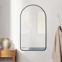 Navaris Wandspiegel gewölbt mit Rahmen - Deko Spiegel 45 x 80 cm zum Aufhängen - Badezimmerspiegel Flur WC - abgerundete Ecken oben - Schwarz
