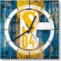 DEQORI Glasuhr 30x30 cm Modern 'Wappen Schalke 04' Wanduhr Glas Uhr Design leise Küchenuhr