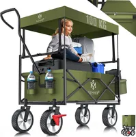 KESSER® Bollerwagen faltbar mit Dach Handwagen Transportkarre Gerätewagen | inkl. 2 Netztaschen und Einer Außentasche | klappbar | Vollgummi-Reifen | bis 100 kg Tragkraft | Mit Vorderrad-Bremse