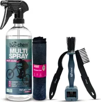 bio-chem Multispray 750 ml inkl. Bürsten und Mikrofasertuch – Reinigt & schmiert in einem Schritt - Schützt vor Verschleiß & Korrosion - Kriechwirkung - Für Fahrrad, Motorrad, Auto & Haushalt