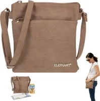 Handtasche Umhängetasche klein Damen Elephant City Bag Damentasche Umhänger Freizeittasche Crossbag 3180 Braun + Schlüsseletui