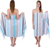 Betz 2er-Pack Hamamtuch 90 x 170 cm XXL Badetuch Saunatuch 100% Baumwolle - Farbe: blau