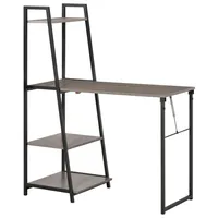 HOMCOM faltbarer Klappschreibtisch – 2-in-1-Bücherregal-Schreibtisch – 4 Regale – graues Holz, schwarzes Metall