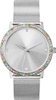 Damen Armbanduhr silber Zirkonia pastell Edelstahl Milanaise Mesh Armband 22290