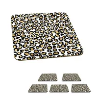 MuchoWow® Sklenený podtácek Štvorcová sada 6 kusov Vzory - Potlač pantera - zlatá 10x10x0.3cm Podložky pod poháre - podložky pod nápoje - ochrana