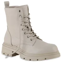 VAN HILL Damen Schnürstiefeletten Stiefeletten Schnürer Profil-Sohle Schuhe 839130, Farbe: Beige, Größe: 38