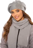Vivisence damen baskenmütze eleganter wintermütze und schal set warm kopfbedeckung und halsbedeckung an winter und herbst warm dick, winterset für frauen, hergestellt in der eu, hellgrau, einheitsgröß