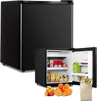 Mini-Kühlschrank 46L, Kühl-Gefrier-Kombination mit Temperaturregelung, Getraenkekühlschrank mit verstellbaren Füssen & wechselbarem Türanschlag, Flaschenkühlschrank mit Gefrierfach (Schwarz)