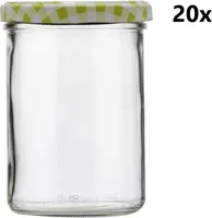 Einmachgläser 440 ml STURZ / GERADE klar/transparent 20 Stück INKLUSIVE KARIERT HELLGRÜNEN DECKELN, Stückzahl in einer Packung: 20