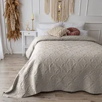 Tagesdecke Bett Bettüberwurf Beige 200cm x 220 cm Überwurf Ornamente Sofaüberwurf Steppdecke Sofa Decke Überwurfdecke Tages XXL Überdecke