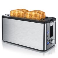 Arendo Edelstahl Toaster Langschlitz 4 Scheiben - Defrost Funktion - wärmeisolierendes Gehäuse - mit integrierten Brötchenaufsatz - Krümelschublade - Display mit Restzeitanzeige
