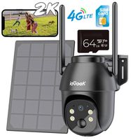 ieGeek 4G LTE Überwachungskamera Außen Akku 9600mAh mit Solarpanel und PTZ, IP Kamera Outdoor mit Farbnachtsicht, PIR-Sensor, 2-Wege-Audio, IP65, 64GB