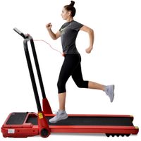 Elektromotorisiertes Laufband Faltlaufmaschine mit Fernbedienung，Fitnessübung Cardio-Jogging 1,5 PS Leistungsstarker Motor，12km/h, Rot