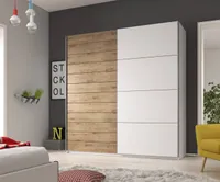 Šatní skříň s posuvnými dveřmi SARA - 200 cm, bílá / dub beaufort