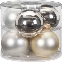 Weihnachtskugeln Glas 10cm, 6 Stück, Farbe:Cloud Dancer - weiß elfenbein champagner