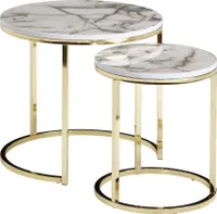 Kadima Design Moderne Marmor-Beistelltische, 2er Set, Goldene Gestelle, 50/35 cm. Weiß, 50x50x45 cm
