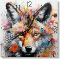 DEQOART Glasuhr 30x30 cm Zahlen 'Frühlingsfuchsflor' Wanduhr Glas Uhr Design leise Küchenuhr