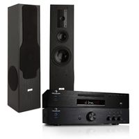auna HiFi Stereoanlage Elegance Vollverstärker + CD-Player + Stand-Lautsprecher (Verstärker 125 Watt RMS, CD-Player MP3-fähig, 3-Wege-Boxen 180 Watt) schwarz