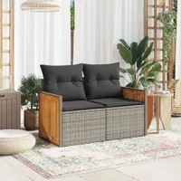 vidaXL Zahradní pohovka 2-sedák s polštářem Grey Poly Rattan
