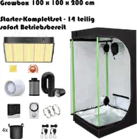 JUNG Gewächshaus Growbox Komplettset Anzuchtset mit Zuchtzelt LED Lampe Anbau Pflanzen 100x100x200cm, Gewächshaus Komplett Set mit Abluft Cannabis Set