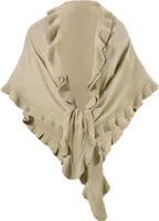 Poncho Damen Strick Wolle Trachtenumhang Cape Winterumhang Stola, Strickponcho Rüschen Beige
