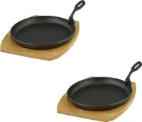Servierpfanne mit Holzuntersetzer Ø 22cm, Gusseisen 2 Stück im Set