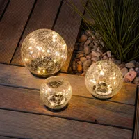 esotec Solar Leuchtkugel Lichtkugel 3er-Set in Bruchglasoptik warmweiß 102088