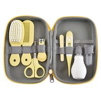 Baby Care Tool Kit, 8 in 1 Baby Kinder Nagelpflege Set mit Nagelknipsern, Schere, Nasenreiniger, Thermometer, Haarbürste, Maniküre (Gelb)