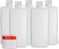 5 Plastikflaschen 500 ml eckig aus HDPE mit weißen Schraubverschlüssen