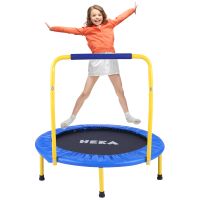 HEKA 92cm mini Trampolin für Kinder und Erwachsene, Indoor/Outdoor Fitnesstrampolin faltbar, Griff höhenverstellbar, bis 75kg, blau