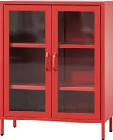 Jan Nowak kleiner Vitrinenschrank Kommode mit 2 Glastüren Gina 2 verstellbare Einlegeböden Standschrank aus Metall, 80 x 101,5 x 40 cm, Rot