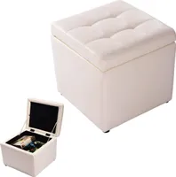 Sitzhocker mit Stauraum, Sitzwürfel aus Holz & Kunstleder, Sitzbox, Aufbewahrungsbox, Sitzbank mit Tragfähigkeit bis 300kg (Weiß)