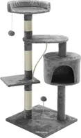 CADOCA® Kratzbaum 112 cm Silbergrau mit Höhle + 3 Plattformen + 2 Spielbälle 1 Spielseil Kratzstamm Katzenkratzbaum Katzenmöbel Katzenschlafplatz