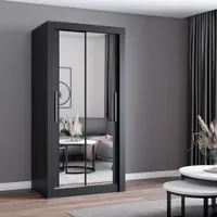 Kleiderschrank Schwebetürenschrank Schrank 100cm Schwarz/Schwarz mit zwei Spiegeln  MILAN