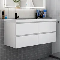 Badezimmermöbel 120cm CINIC-Serie Mineralguss Waschtisch mit Unterschrank Hängeschrank Badezimmerschränke mit 4 Schubladen Weiß Matt