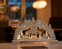 LED Lichterbogen aus echtem Holz / mit 10 Led beleuchtet / warm-weiß / mit Timerfunktion / kabellos (Krippe)