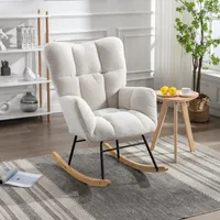 Fortuna Lai houpací křeslo Mid-Century Modern Nursery Houpací čalouněné křeslo s vysokým opěradlem Accent Glider Rocker, nosnost do 136 kg, 80 x 70 x 95 cm Bílá