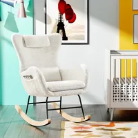 MODFU Schaukelstuhl Relaxsessel Polsterstuhl mit Kopfstütze, Lendenkisse und Seitentaschen,für Wohnzimmer，Schlafzimmer,Kinderzimmer，Weiß