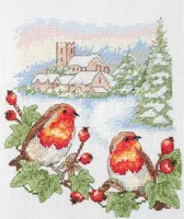 Anchor Kreuzstich Set "Winter Rotkehlchen", Zählmuster, 19,5x16,5cm