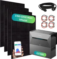 Balkonkraftwerk mit Speicher 1760+ Watt - inkl. Anker SOLIX Solarbank 2 Pro (3,2 kWh) Aufständerung 20° für Flachdach