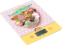 Bestron Digitale Küchenwaage mit LCD-Anzeige, Retro Design, Sweet Dreams, Tragkraft 5 kg, Präzision auf 1 g, Glas, Farbe: Rosa