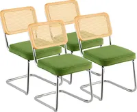 VEVOR Rattan-Stühle, 4er-Set, Moderner Esszimmerstuhl, Gepolsterter Samt-Akzentstuhl mit Rattan-Rückenlehne, Retro-Esszimmer-Küchenstuhl für Wohnzimmer, Schlafzimmer, Lesezimmer, Grün