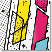 DEQOART Glasuhr 30x30 cm Zahlen 'Bunte Formkunst' Wanduhr Glas Uhr Design leise Küchenuhr