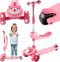 Malplay Dreirädriger faltbarer Roller LED-Räder Kitten 2in1 Pink robust leicht 4-stufige Höhenverstellung