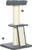 PawHut Kratzbaum 92H cm Kletterbaum mit Kratzbrett und Spielball Katzenbaum dicke Sisalsäule Katzenspielzeug mit Rampe Lammfell-Imitat Dunkelgrau+Cremeweiß