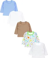 TupTam Baby Jungen Langarmshirt Gestreift 5er Set, Farbe: Dino Blau Weiß Beige Streifen Grau, Größe: 68