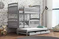 Etagenbett BENI Hochbett Stockbett Ausziehbett für 3 Kinder 90x200 Grau Aschgrau ohne Matratzen aus Massivholz Kiefernholz