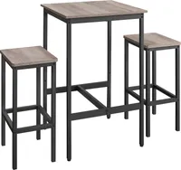 VASAGLE Bartisch-Set mit 2 Barhockern, 60 x 60 x 90 cm, Greige